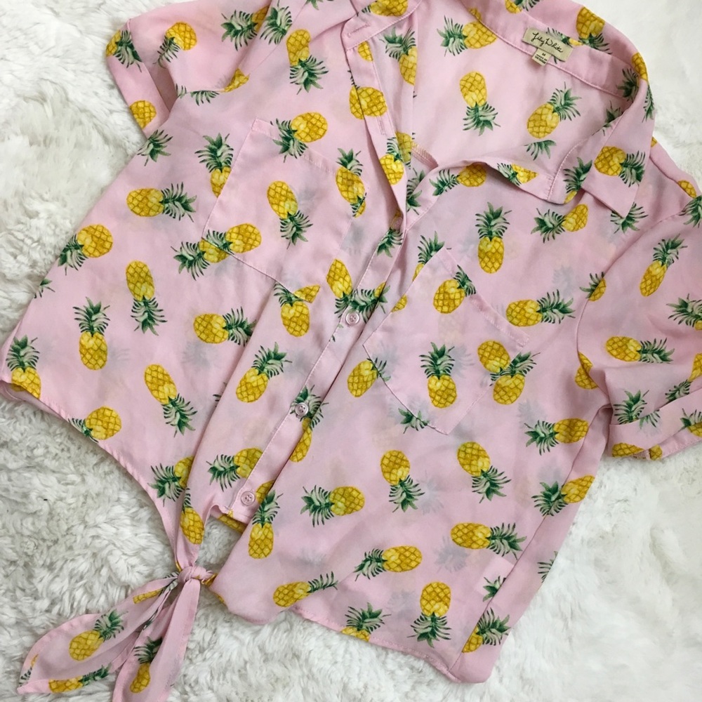 PINK BUTTON UP PINEAPPLE SUMMER TOP